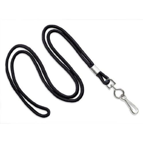 Black Lanyard round braid nylon non-breakaway swivel-hook 1/8&#034; wide (100pk)
