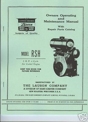 Lauson Model RSH 4 Cycle Air Cooled Engine Operators Manual with Parts List
