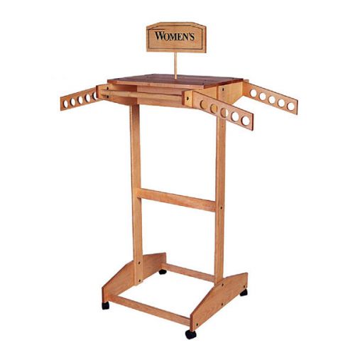 Conde Rack Solid Maple Store Display Fixture 4-Way Arms with Shelf / Casters NIB