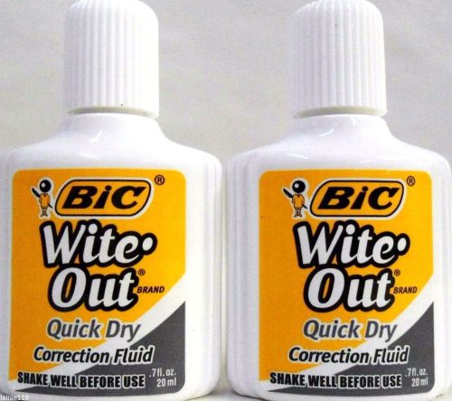 2 x bic wite-out quick dry correction fluid, white, foam brush, .7 oz each for sale