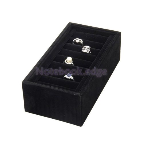 8 Slot Wood Velvet Ring Cufflinks Jewelry Display Storage Tray Box Coverless