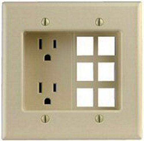 Leviton 690 series (ivory) recessed two-gang duplex receptacle w/ 6 quickport for sale
