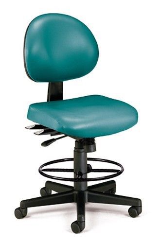 Teal vinyl anti-bacterial medical office task chair w/drafting stool - lab stool for sale