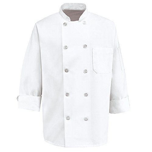 350 chef apparel 10 pearl button chef coat-easy-care poplin, white, large for sale