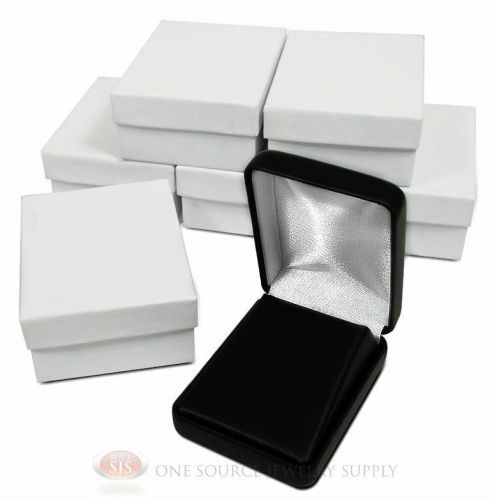 6 Piece Black Leather Pendant Earring Jewelry Gift Boxes 2 1/4&#034; x 3&#034; x 1 1/4&#034;