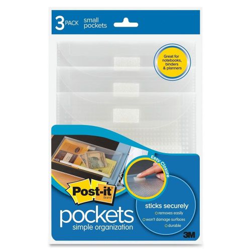Post-it Pockets with Closure Small 5-3/8 x 5-5/8-Inches Clear with Dots 3-Pack