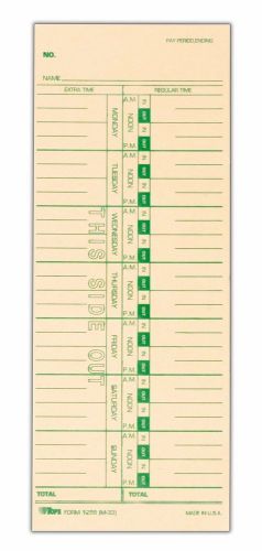 TOPS Time Cards Weekly Format Green Ink Front 3.5 x 9 Inches 500-Count Manila...