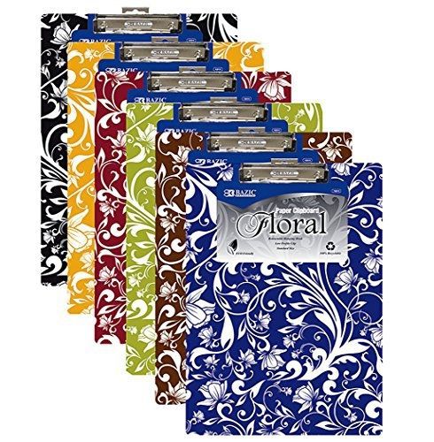 6 pk, bazic standard size floral paperboard clipboard w/ low profile clip for sale
