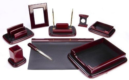 Majestic Goods Nine Piece Burgundy Oak Wood Desk Set