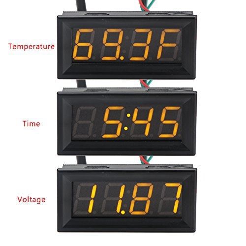 DROK? 0.56&#034; Fahrenheit Scale Car Digital Temp Clock Volt Meter 3in1 Yellow LED