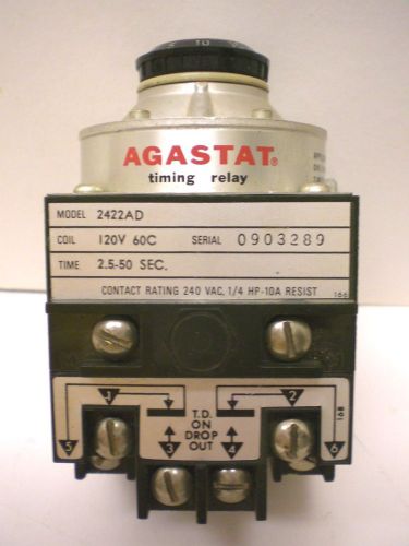 IndustrialTiming Relay, Agastat Model 2422AD, Coil 120V, 60C 2.5-50 Seconds.USA