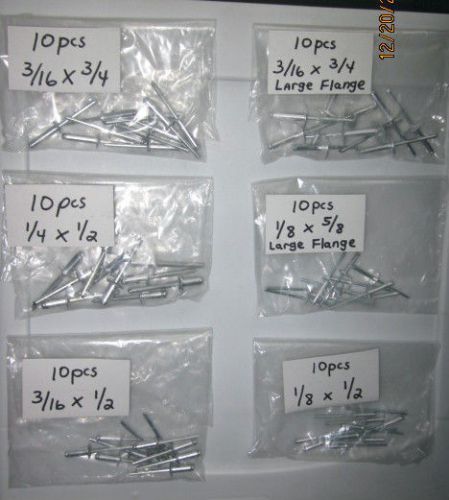 60 pieces variety pack aluminum pop rivet with steel mandrels assorted sizes for sale