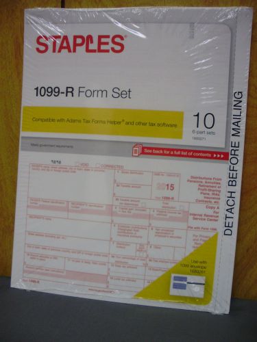 Staples 1099-R Form Set 10 - 6 Part Sets *For 2015 Tax Year*