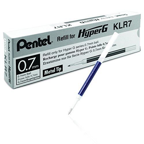 Pentel Refill for Hyper G Gel Pen, Medium Line, Permanent Blue Ink, Box of 12