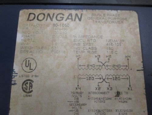 DONGAN INDUSTRIAL GENERAL PURPOSE TRANSFORMER 80-1050 Single Phase, US $172.49 – Picture 4