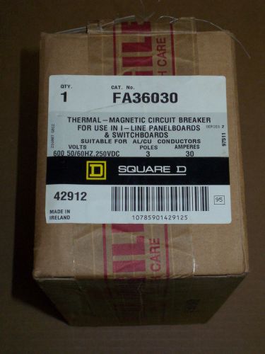 New In Box SQUARE D 3 pole 30 amp 600v FA36030 Circuit Breaker Gray Label