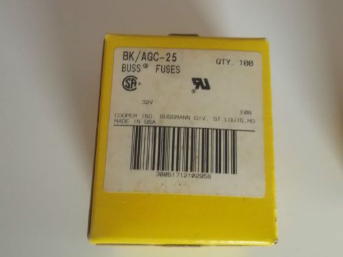 AGC25 BOX OF 100  BUSSMANN  1/4X1 1/4