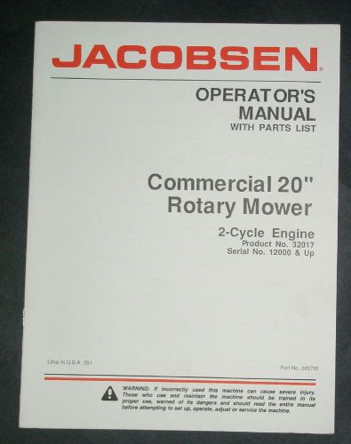 JACOBSEN 20&#034; COMMERCIAL ROTARY PUSH MOWER OPERATOR&#039;S MANUAL PARTS LIST 2/4 cycle