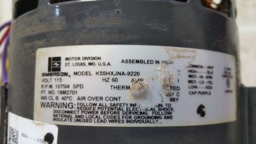 Emerson k55hxjna-9220 blower motor 1/2hp 1075rpm 4spd 60hz 1ph 7.5a for sale