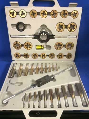 44 piece titanium nitride coated alloy steel metric tap &amp; die set case included! for sale