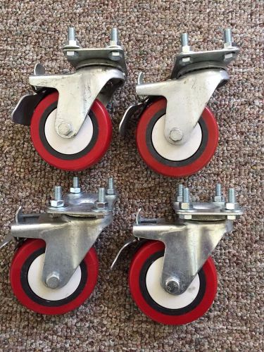 Set of 4 Locking Swivel Casters with 4 1/2&#034; Non-Marking Polyurethane Wheels