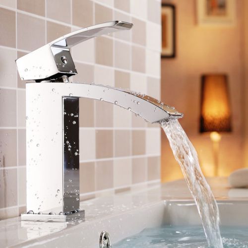 Modern angled spout single hole vessel sink faucet chrome bathroom basin tap for sale