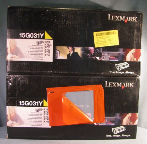 2 PACK OF GENUINE LEXMARK 15G031Y YELLOW TONER CARTRIDGE C752LN