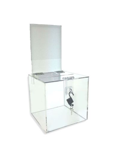 6&#034; x 6&#034; x 6&#034; Acrylic Raffle, Charity, Suggestion Box with Header &amp; Lock! - Clear