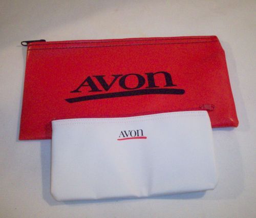 2 Vintage AVON Money “Bank” Zipper Vinyl Bag Purse Organizer 11&#034; &amp; 7.5&#034;