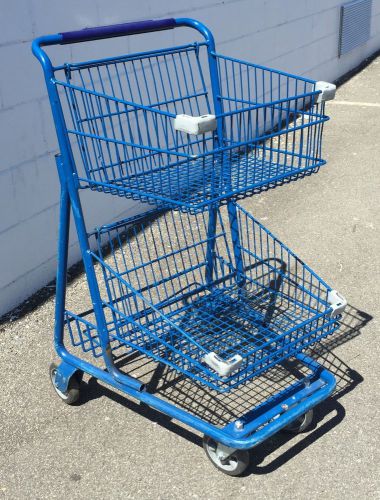 Medium Blue Double Basket Steel Shopping Cart - Grocery Store Retail Supermarket