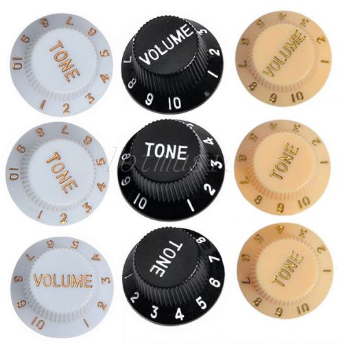 3sets volume tone control knobs for fender strat guitar-black+white+cream for sale