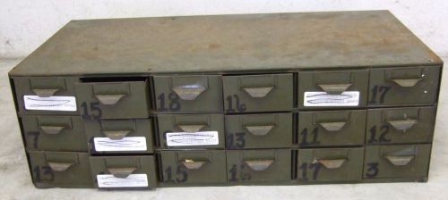 Vintage 18 drawer lyon industrial metal parts cabinet box / original green paint for sale