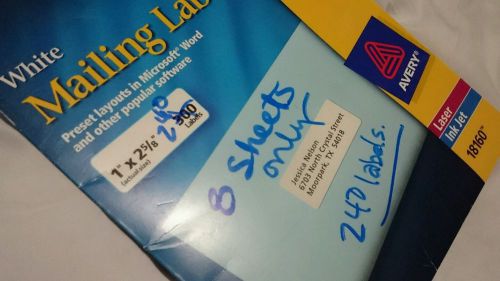 Avery White Mailing Address Labels 18160 Laser Ink Jet 8 SHEET ONLY 240 LABELS