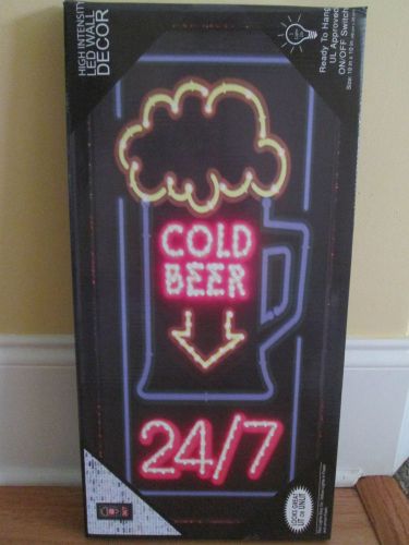 COLD BEER MUG 24/7 LED WALL SIGN W/FLASHING ANIMATED LIGHTS~HANGING FRAMED 19x10