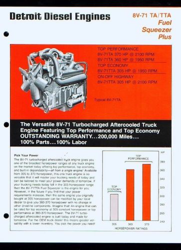 1979 Detroit Diesel Engines Truck Models 8V-71TA 4-page sales promotional brochu