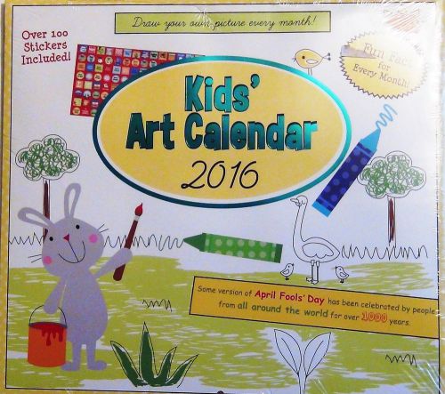 16-Month 2016 KIDS ART Wall Calendar NEW SEALED Coloring Activity Stickers Draw