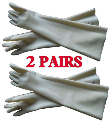 2 PAIRS 40 Mil Extra Long 60cm(23.6&#034;) Resistant Acid &amp; Alkali Rubber Gloves