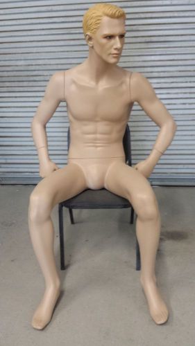 vintage seated male mannequin refurbished