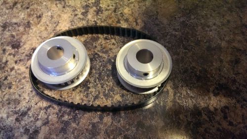 Two aluminum timing pulleys with belt, .5 bore, .2&#034; pitch for sale