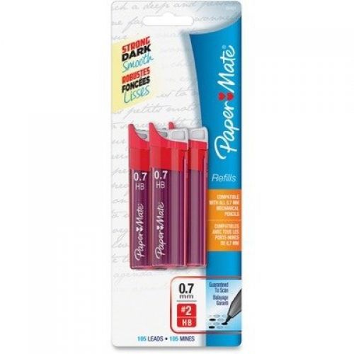 Papermate Lead Refills, 0.7mm, HB, Black, 3 Tubes of 35, 105/Pack, PK -