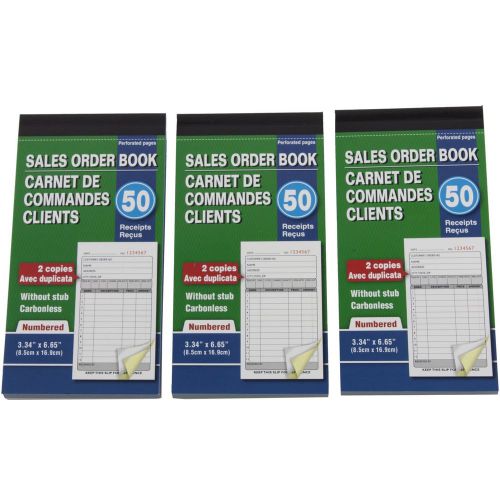 3 Sales Order Receipts Books of 50 2 Copies 3.34&#034; x 6.65&#034; No Stub