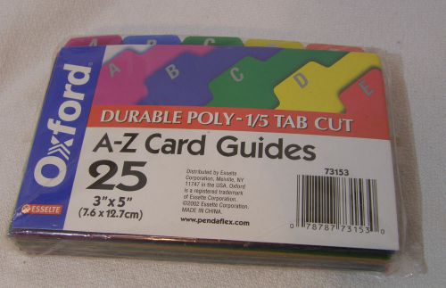 New Sealed Oxford 4 x 6 A-Z Poly Card Guides 1/5 Tab Cut  4x6 fifth
