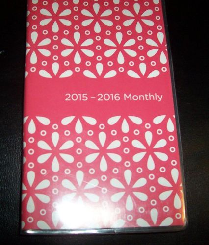 2015 2016 Monthly planner 3.5x6 calendar Red &amp; White floral vinyl cover pocket