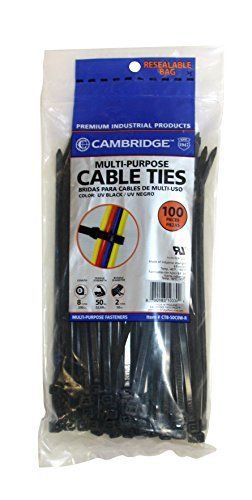 Cambridge 8&#034; cable zip ties. uv black  75 lb tensile strength  100 pieces for sale