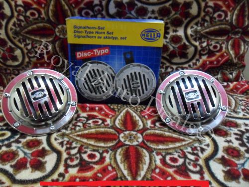 HELLA CHROME DISC TYPE HORN SET 12V (PAIR)