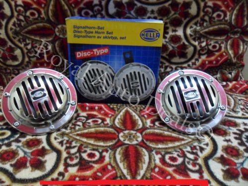 HELLA CHROME DISC TYPE HORN SET 12V (PAIR)