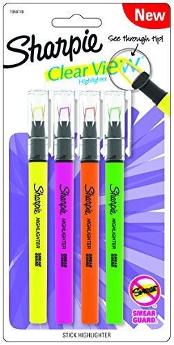 Sharpie Clear View Highlighter Stick, Assorted, 4-Pack (1950749)