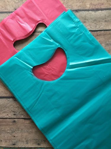 25 teal and red plastic retail bags - retail bags, merchandise bags