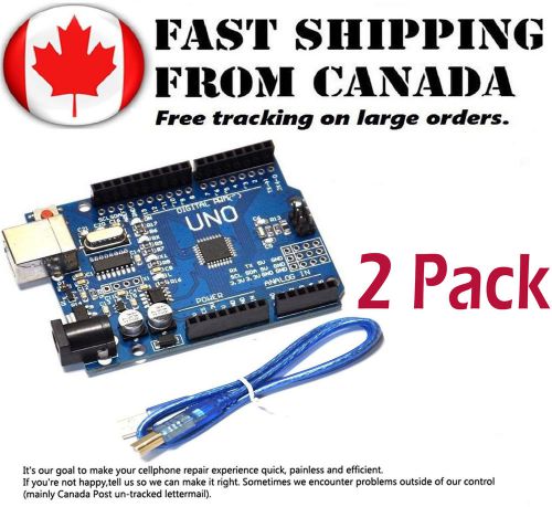 Arduino UNO R3 ATmega328 Microcontroller CH340 w/ FREE USB Cable Pack of 2