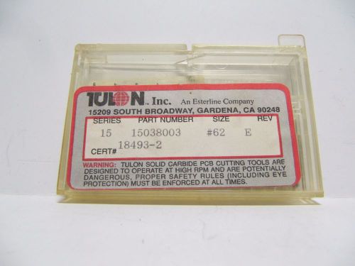 Tulon, PCB Solid Carbide Drills #62, Pkg of 10, Series 15, # 15038003, USA, NOS